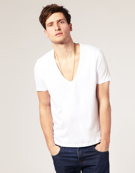A white v neck t shirt for male